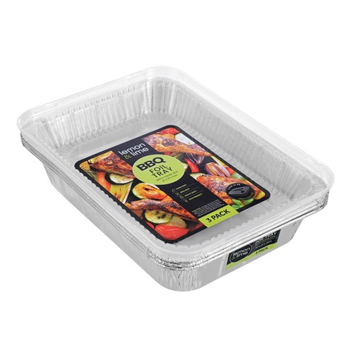 FOIL TRAY W/ PLASTIC LID 3PK