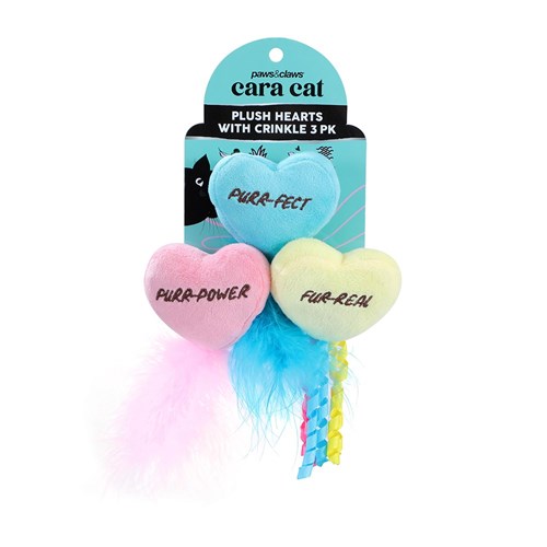 CARA CAT PLUSH HEART 3PK TOY