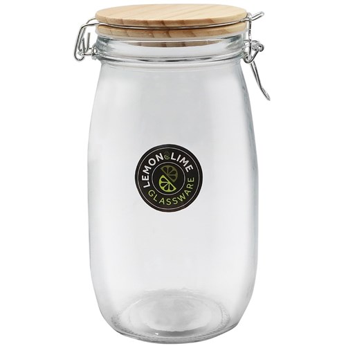 GLASS CLIP JAR WOODEN LID 1.5L