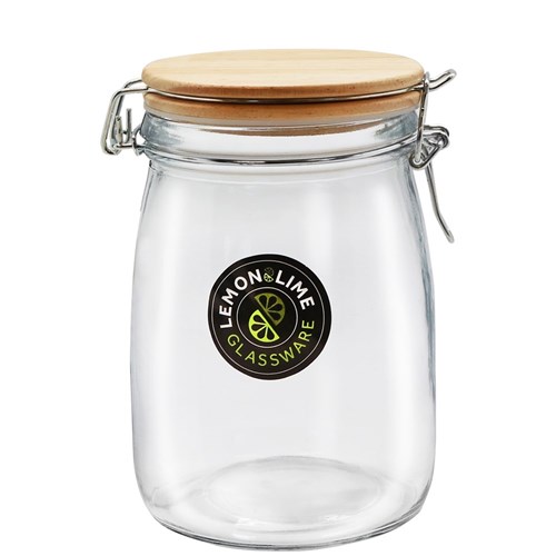 GLASS CLIP JAR WOODEN LID 1L