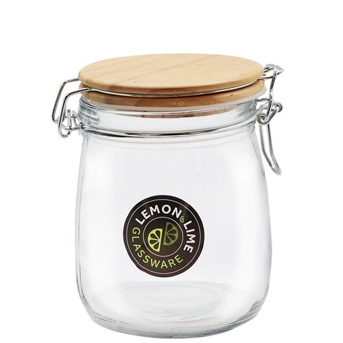 GLASS CLIP JAR WOODEN LID