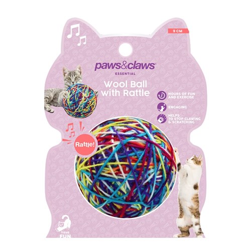 CAT TOY WOOL BALL WITH RATTLE