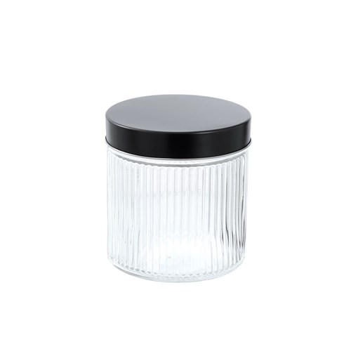RIBBED GLASS JAR BLACK LID
