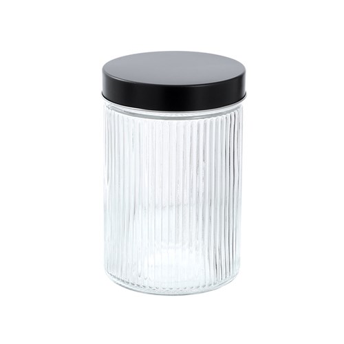 RIBBED GLASS JAR BLACK LID
