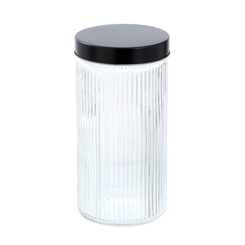 RIBBED GLASS JAR BLACK LID