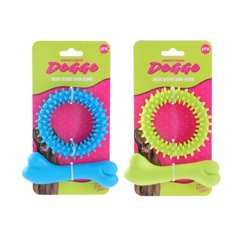 DOGGO MINI TPR BONE & RING 2PK