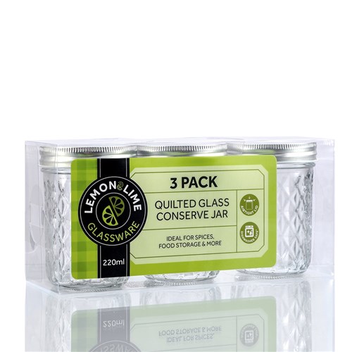 QUILTED GLASS CONSERVE JAR 3PK