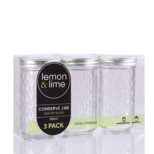 QUILTED GLASS CONSERVE JAR 3PK