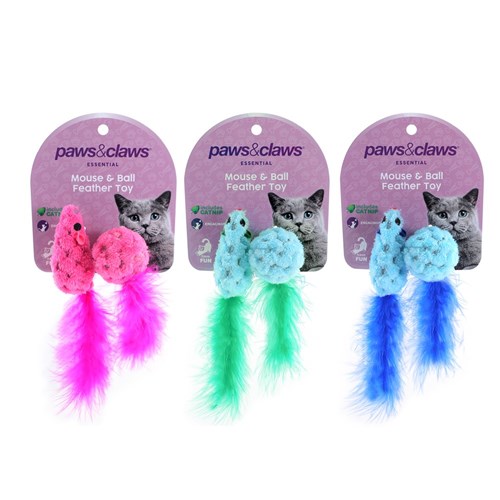 MOUSE & BALL FEATHER CAT TOY