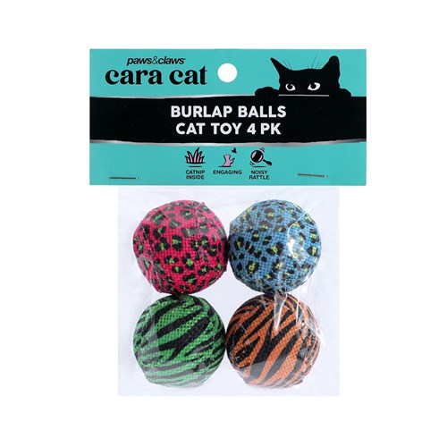 CARA CAT BURLAP BALLS 4PK