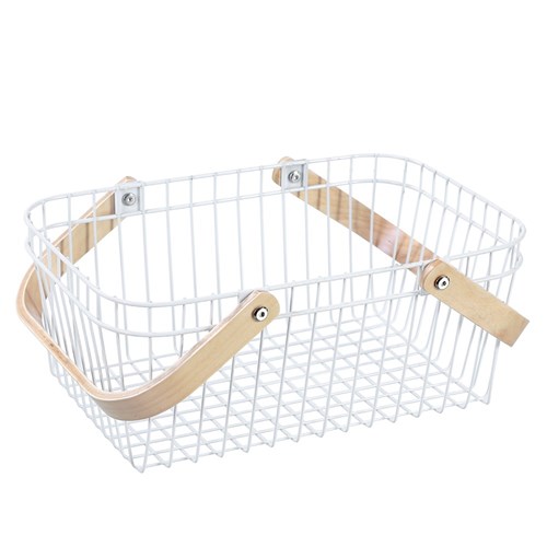 WIRE STORAGE BASKET BIRCH WOOD