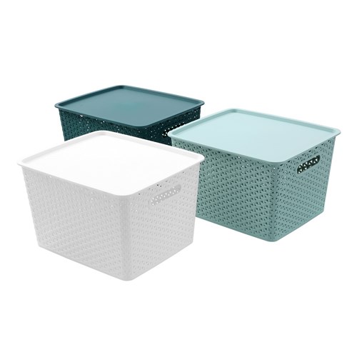 WICKER BASKET W/LID LGE