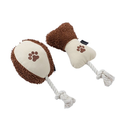 PLUSH TUGGER BONE + FOOTBALL