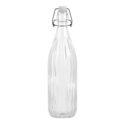 GLASS RIBBED CLIP BOTTLE 1L