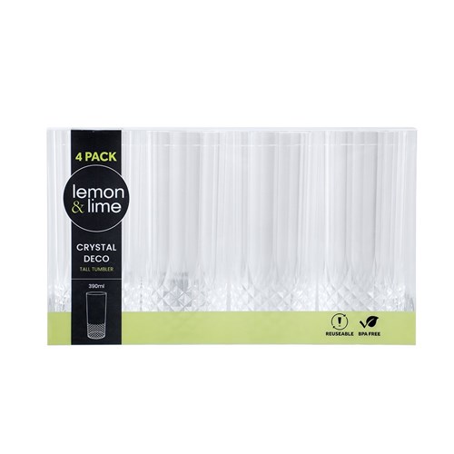 CRYSTAL DECO TALL TUMBLER 4PK
