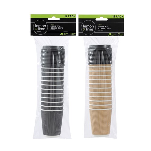 RIPPLE WALL COFFEE CUPS W/LIDS