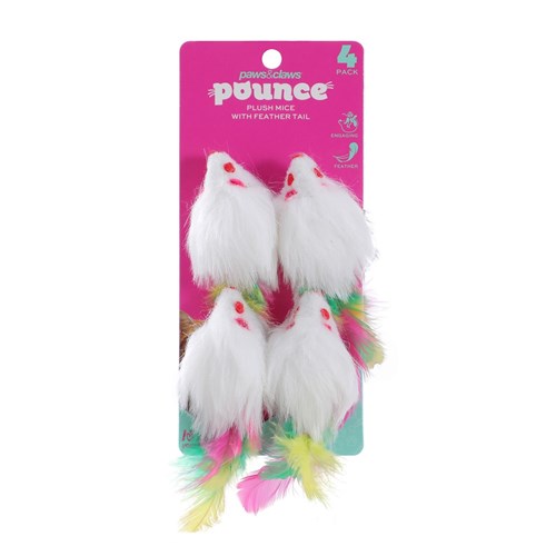 POUNCE PLUSH MICE W FEATHER