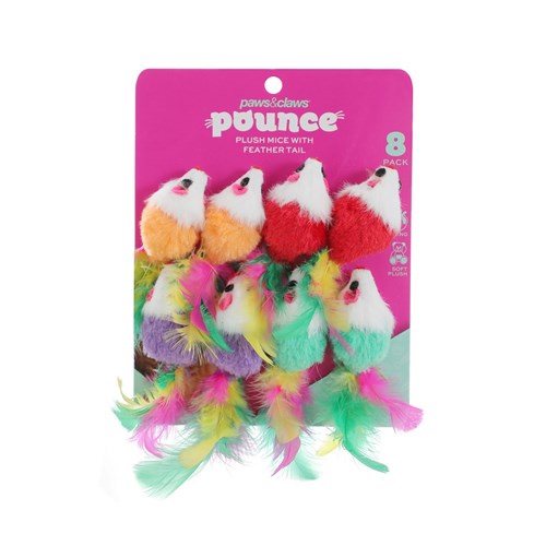 POUNCE PLUSH MICE W FEATHER