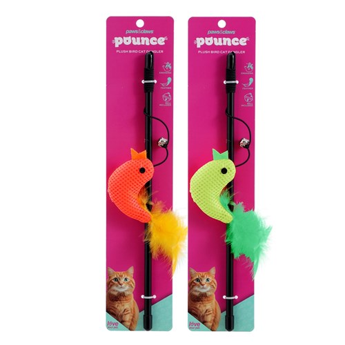 POUNCE PLUSH BIRD CAT DANGLER 2 ASSTD COLS 30CM cat toys