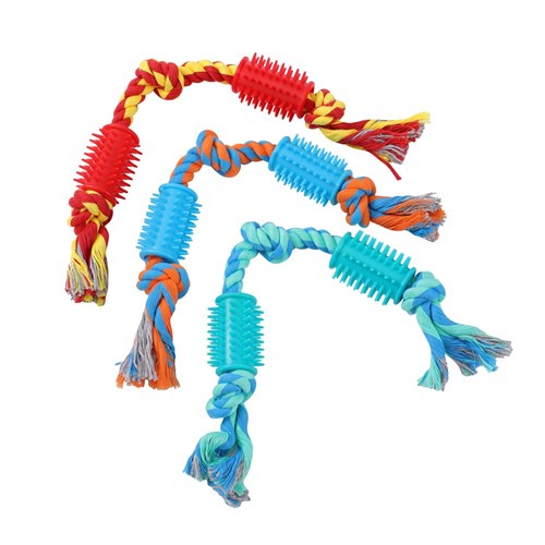 ROPE + SPIKEY RUBBER TUG TOY
