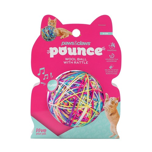 POUNCE CAT WOOL BALL W/ RATTLE
