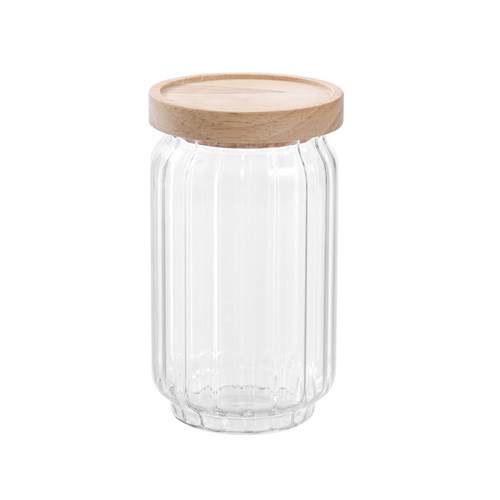 WOODEND RIBBED GLASS JAR 750ML