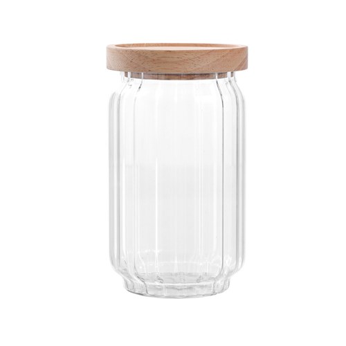 WOODEND RIBBED GLASS JAR 750ML