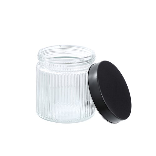 RIBBED GLASS JAR BLACK LID