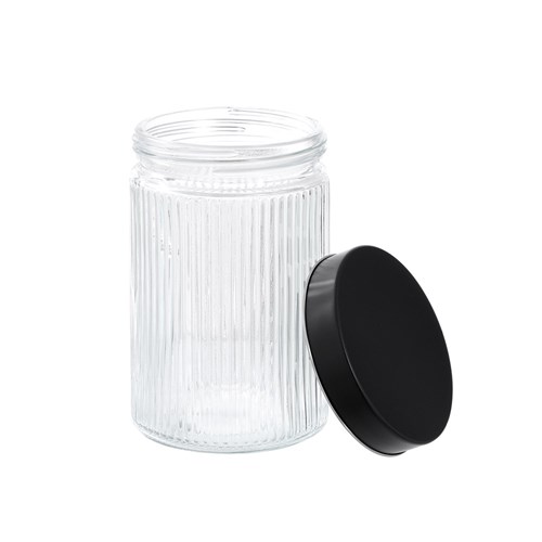 RIBBED GLASS JAR BLACK LID