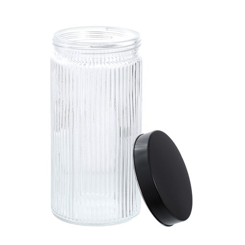 RIBBED GLASS JAR BLACK LID