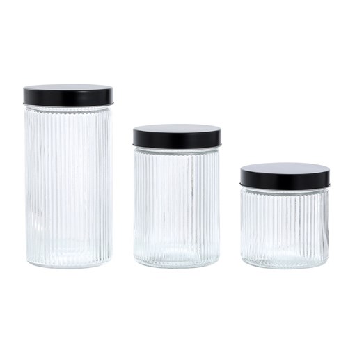 RIBBED GLASS JAR BLACK LID