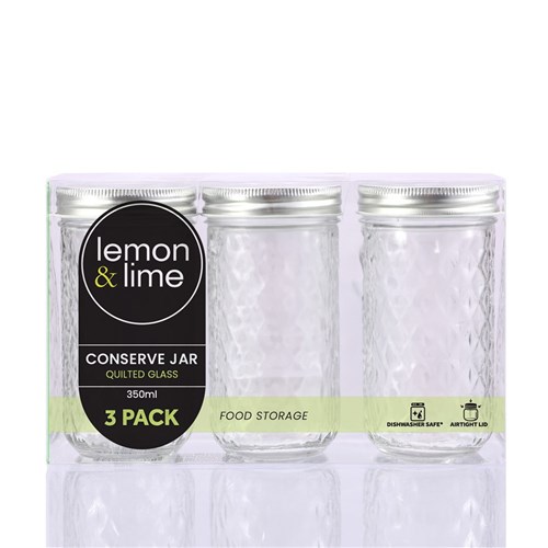 QUILTED GLASS CONSERVE JAR 3PK